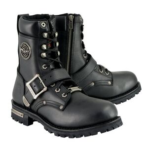 Milwaukee Leather MBM101 Men's Black Leather Lace-Up Engineer Motorcycle…